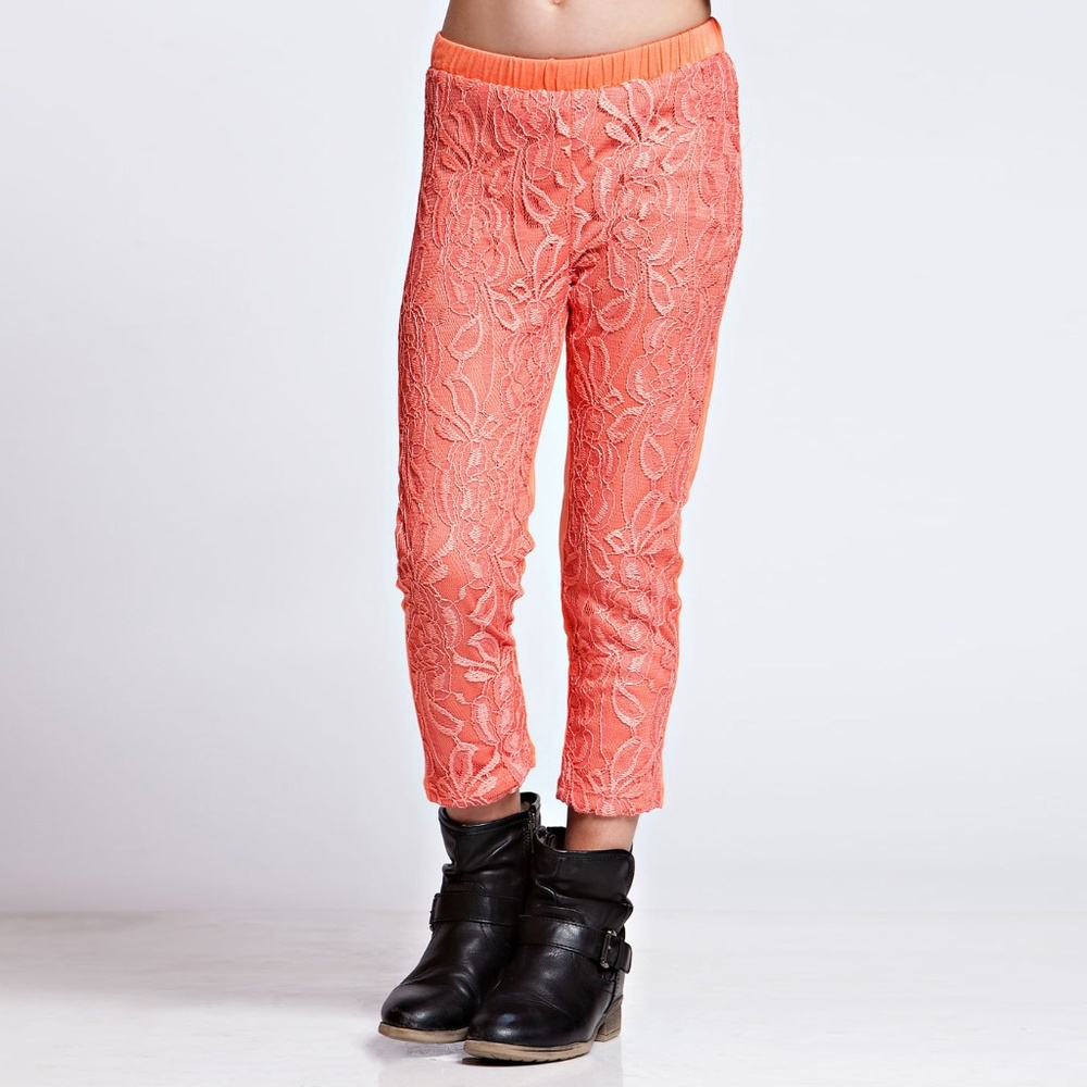 Tea n Rose Girls "Coral Lace Overlay Pant"